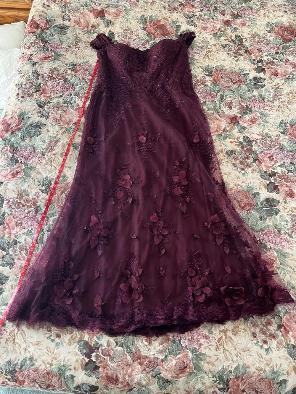 Montage by Mon Cheri Deep Burgundy Lace Maxi Gown